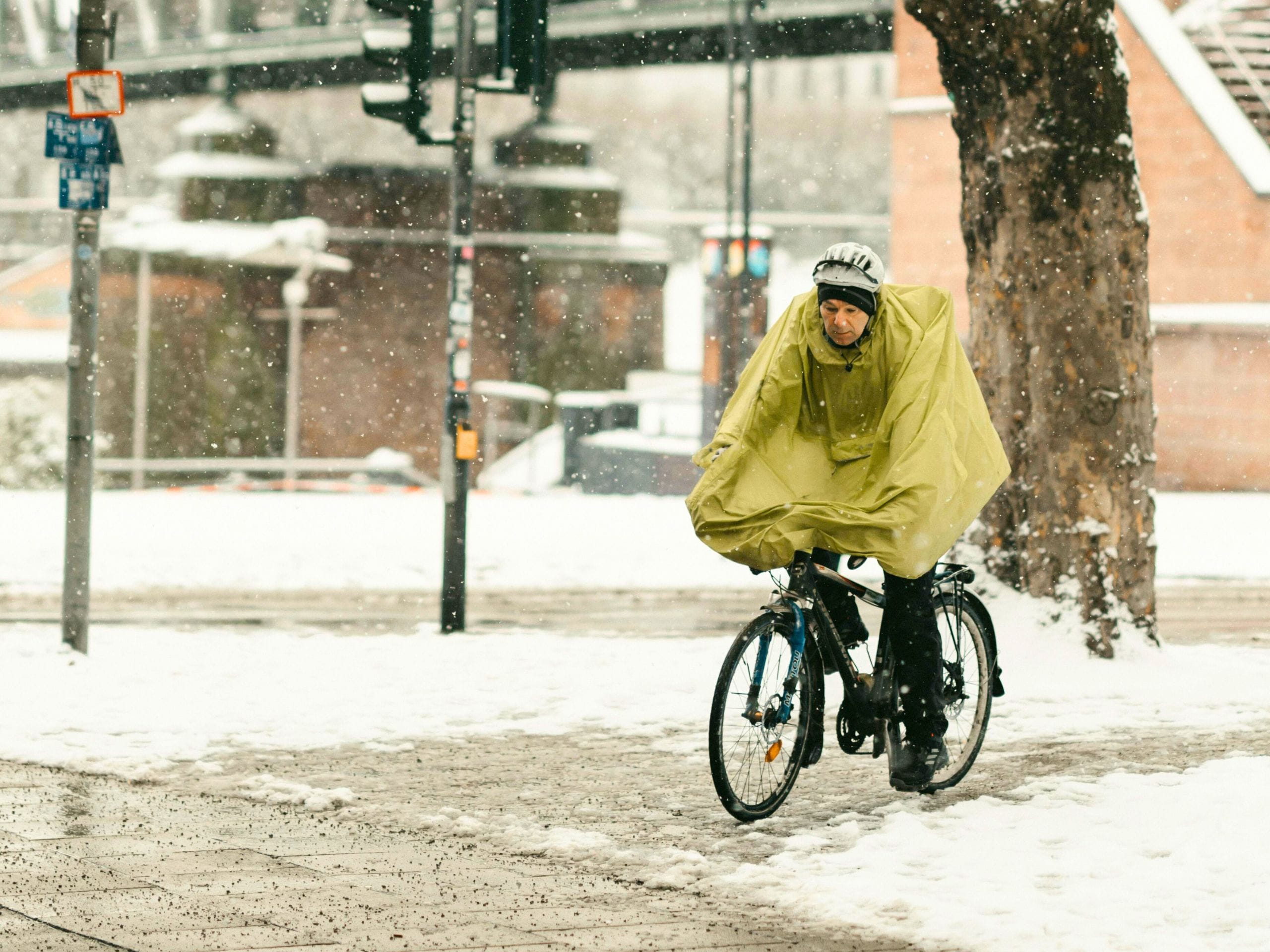 Cycliste sous la neige.