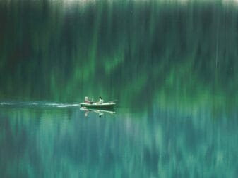 Un couple sur une barque, effet peinture.