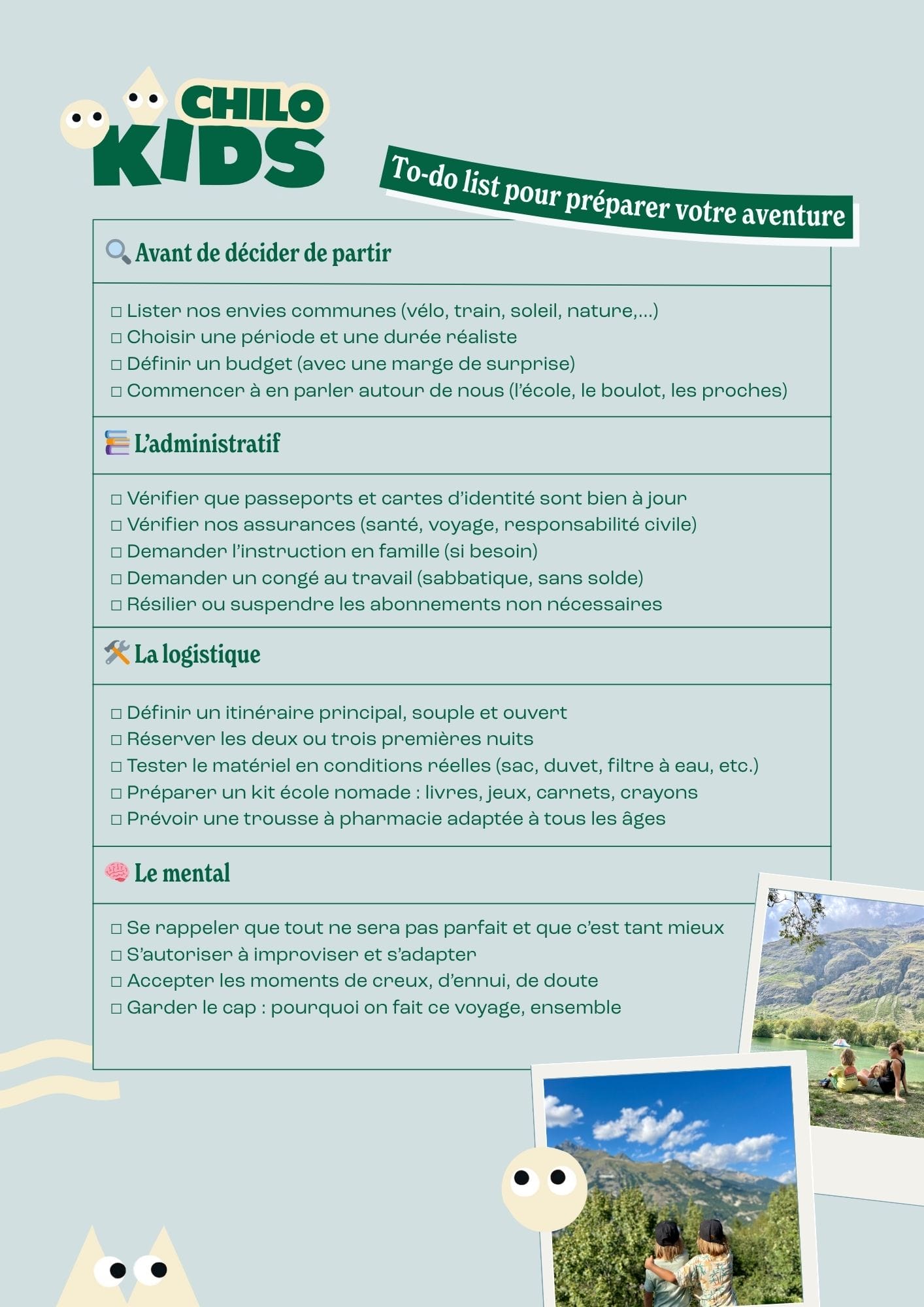 checklist de l'aventure